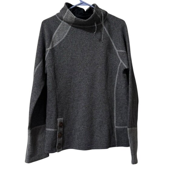 PRANA‎ Cowl Neck Sweater Size Large Drawstring Wool Blend Long Sleeve Preppy - Picture 1 of 10